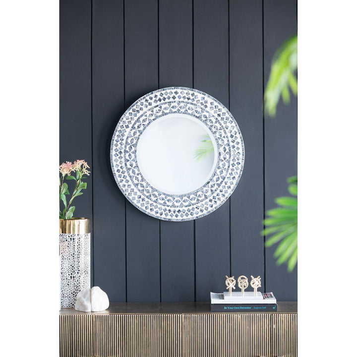 24" Black and White Round Framed Accent Mirror