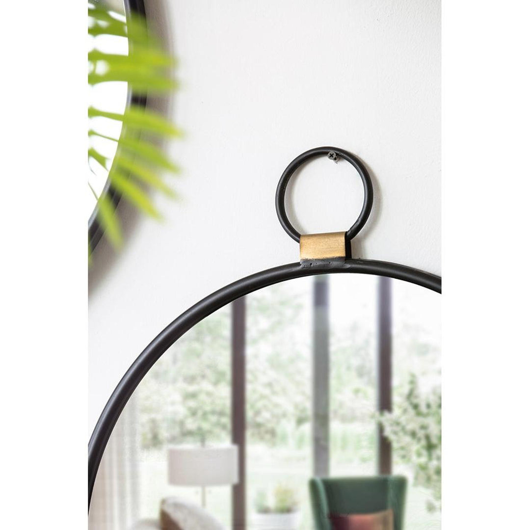 23" Black Round Framed Accent Mirror