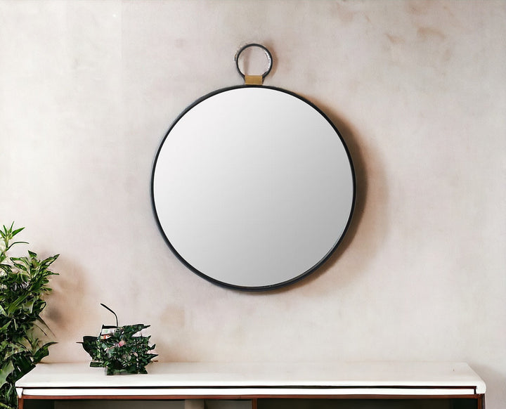 23" Black Round Framed Accent Mirror