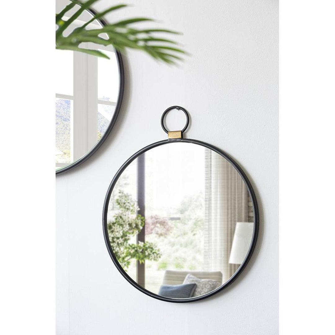 23" Black Round Framed Accent Mirror