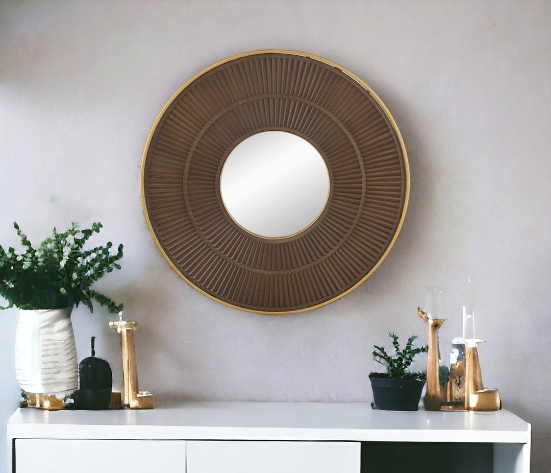 32" Gold and Black Round Framed Accent Mirror