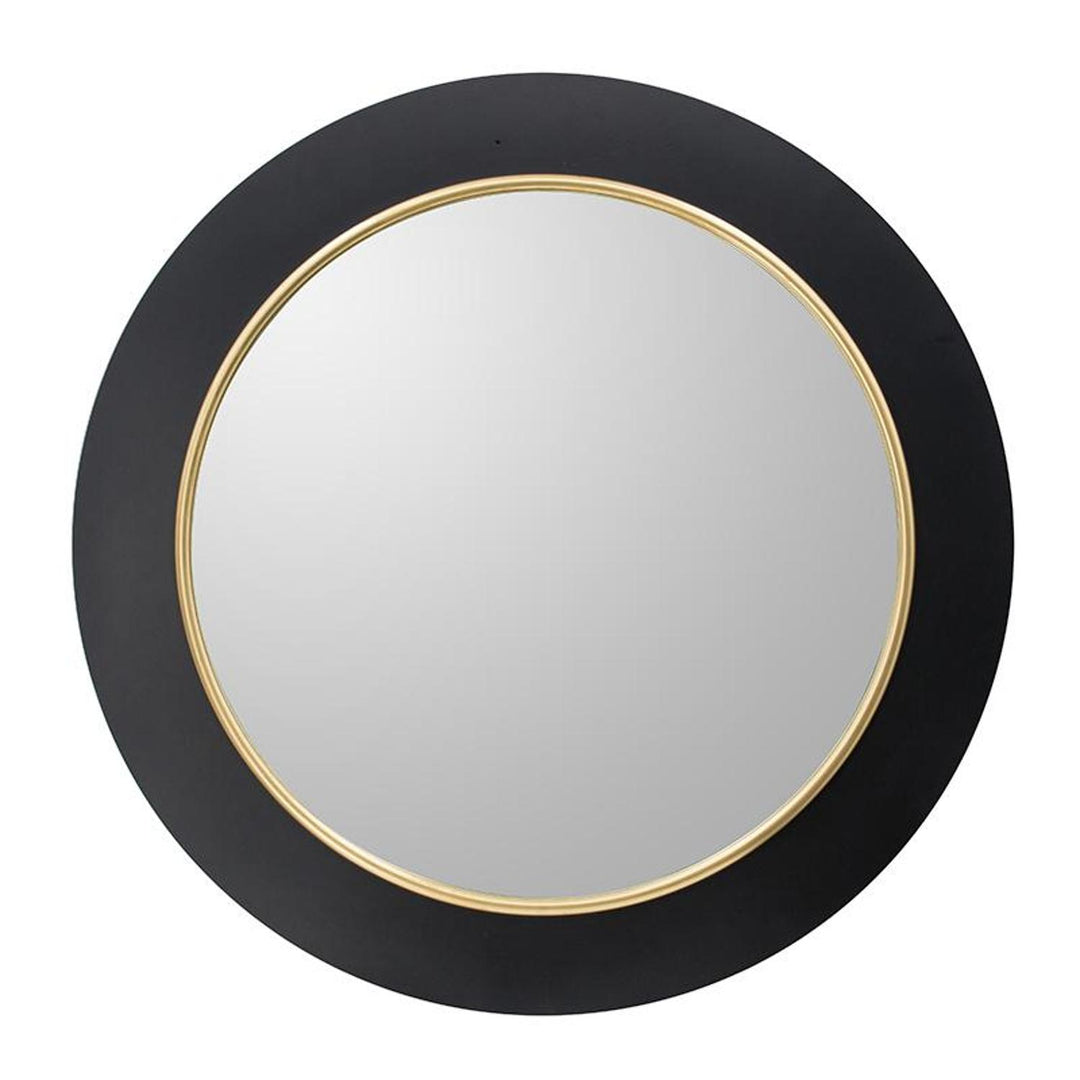 32" Black and Gold Lighted Round Framed Accent Mirror