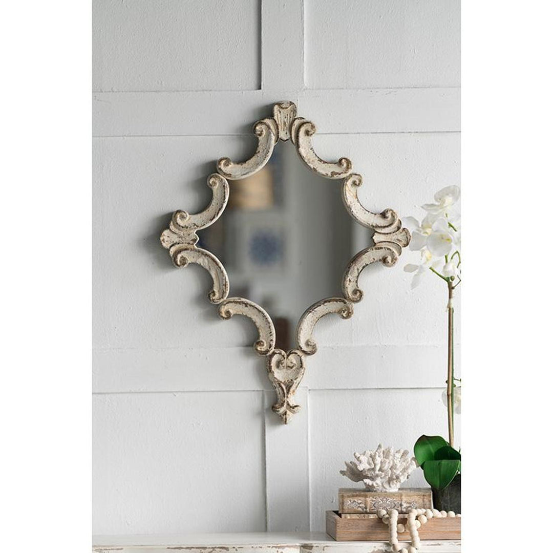 30" White Abstract Framed Accent Mirror