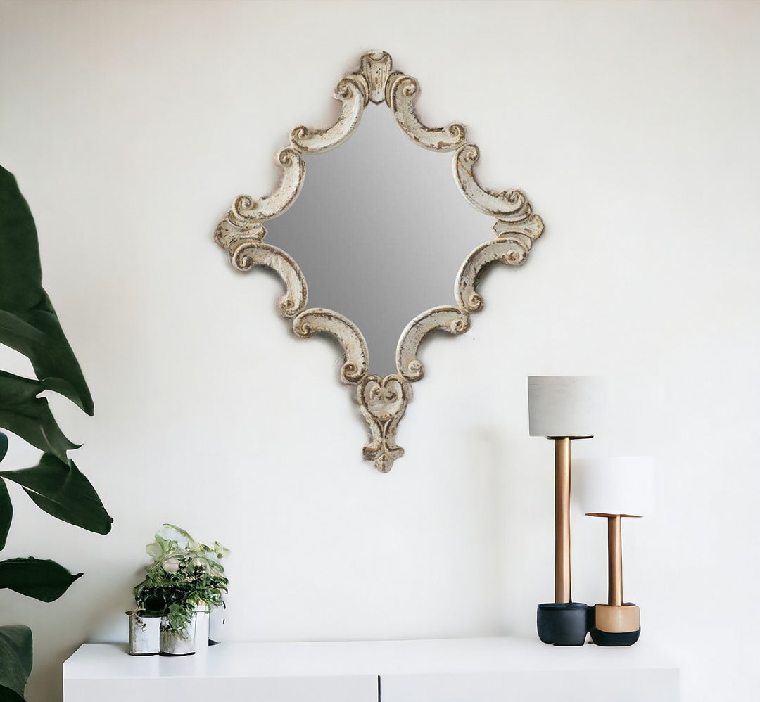 30" White Abstract Framed Accent Mirror