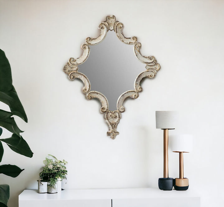 30" White Abstract Framed Accent Mirror