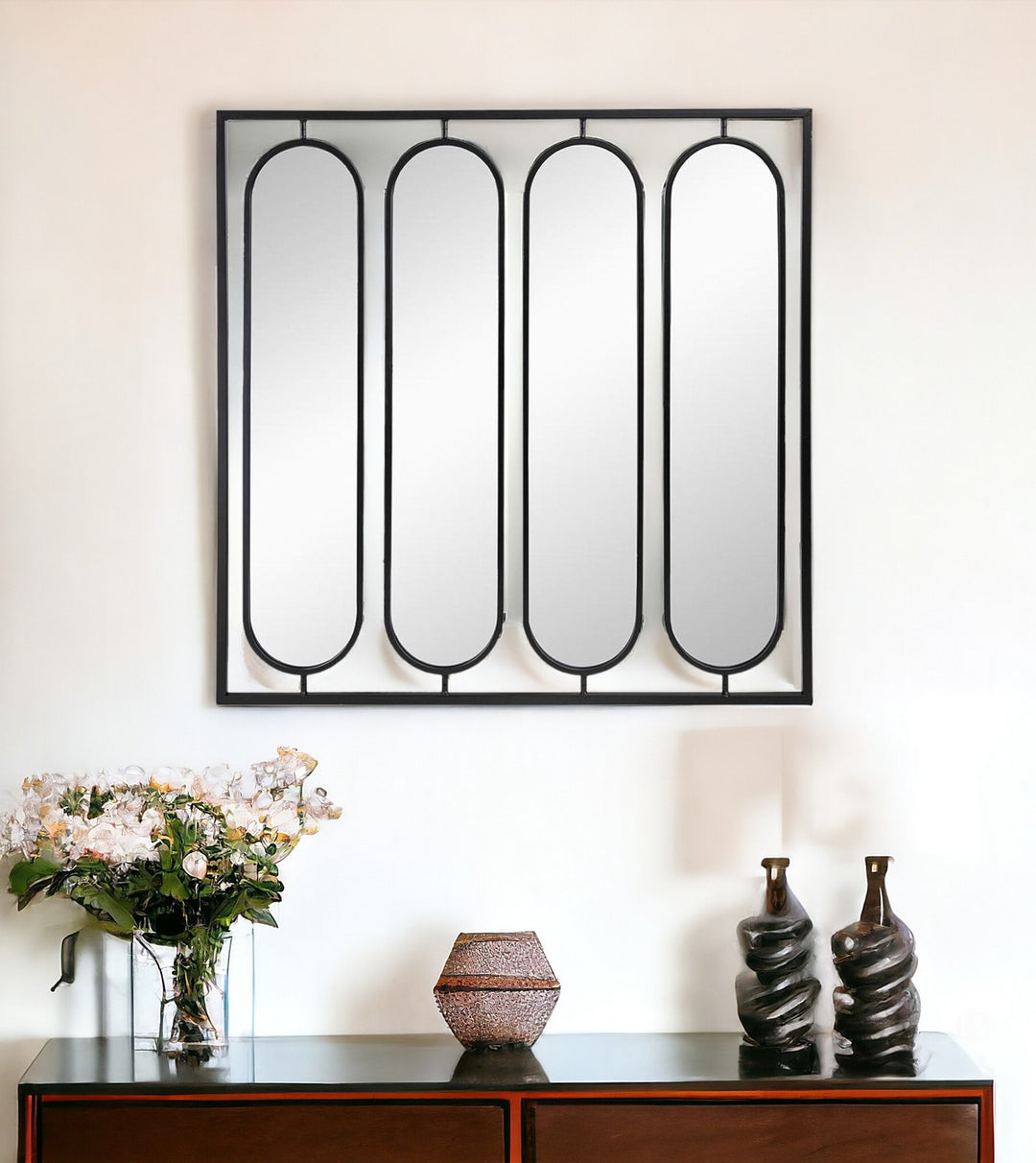 36" Black Square Framed Accent Mirror