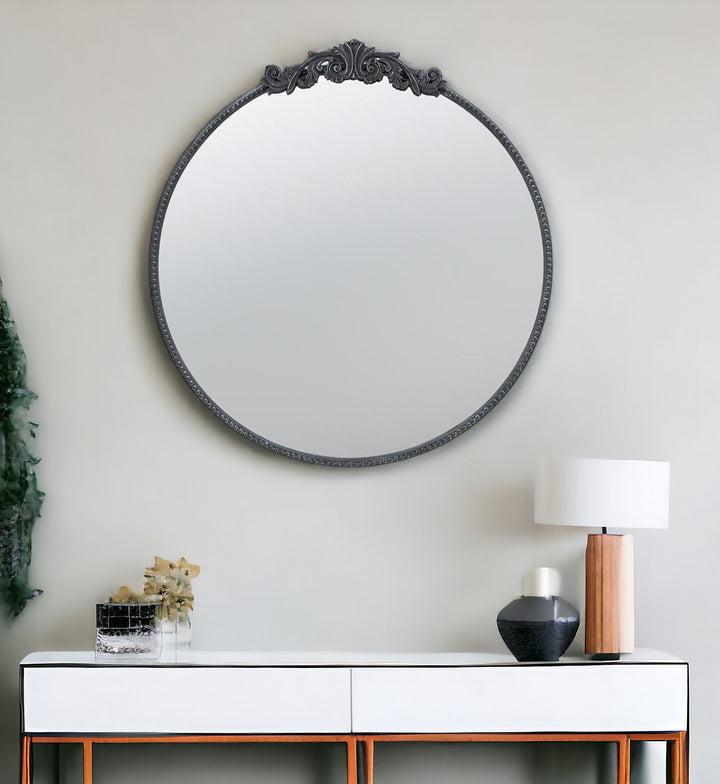 32" Black Crowned Top Framed Accent Mirror