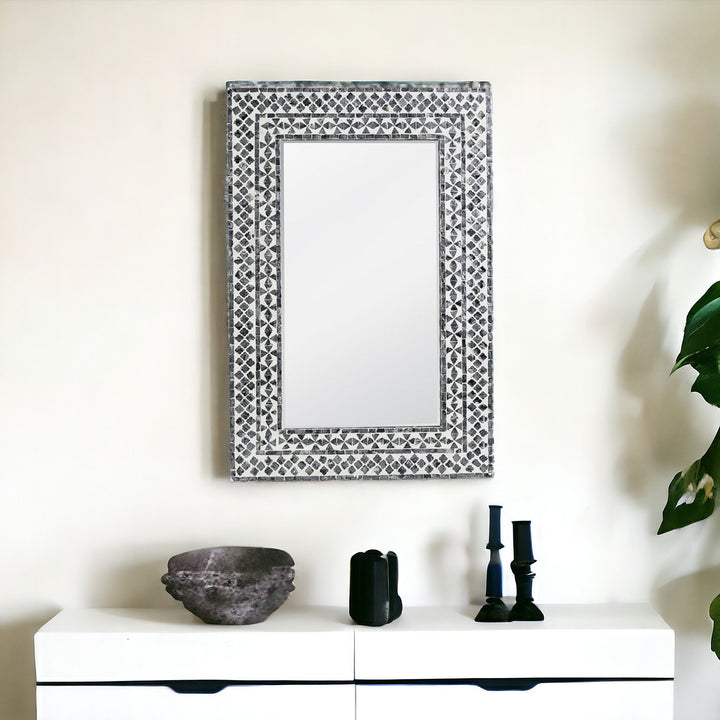 36" Black and White Framed Accent Mirror