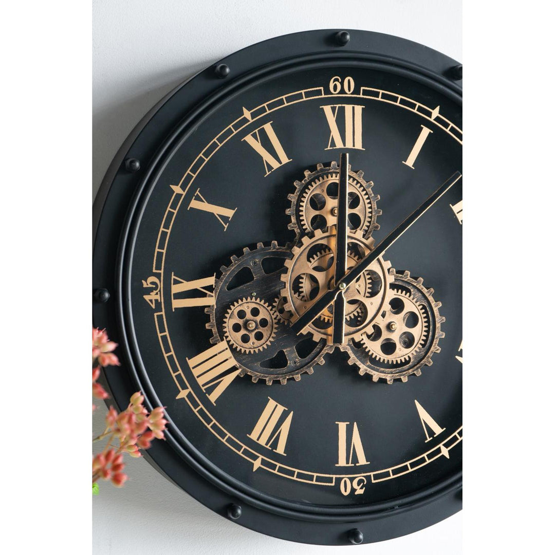 20" Circle Black and Gold Metal and Glass Analog Wall Clock