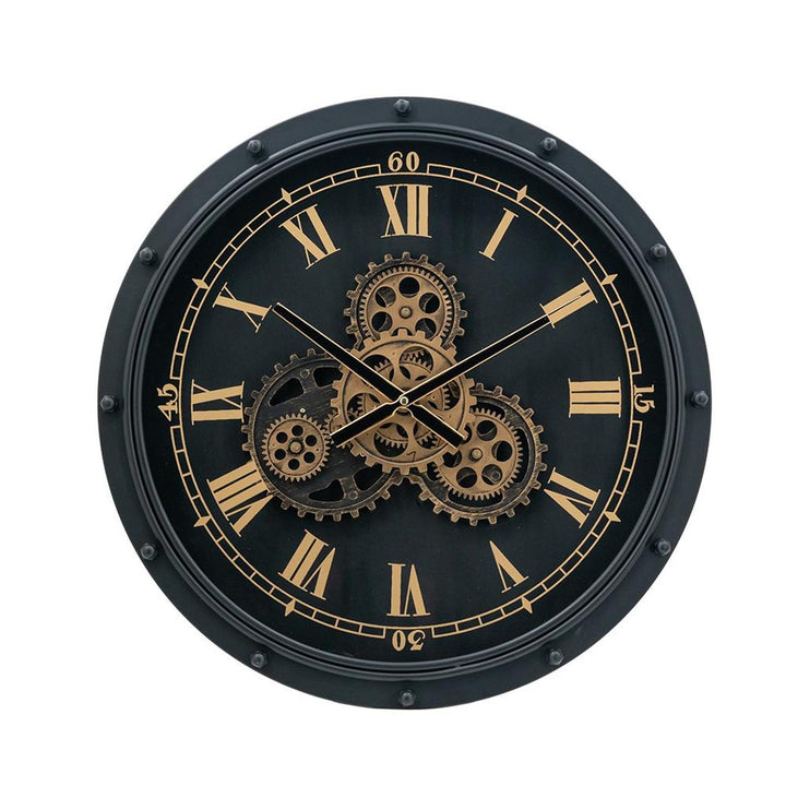 20" Circle Black and Gold Metal and Glass Analog Wall Clock