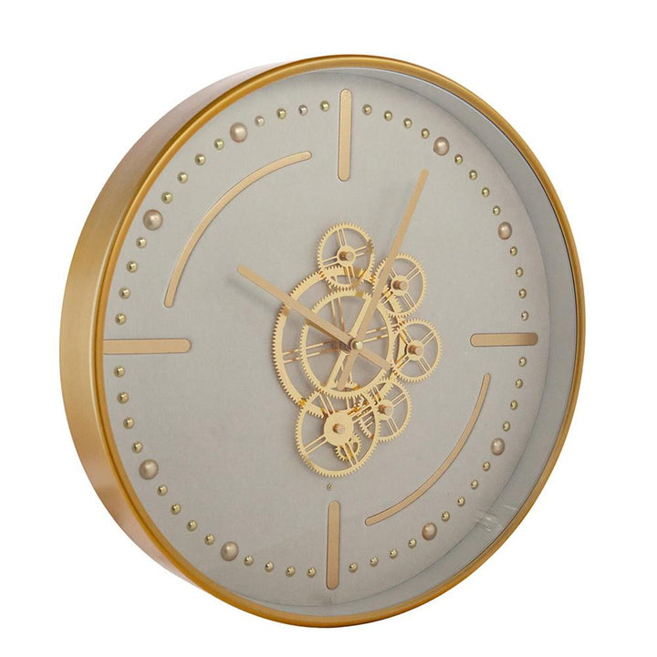 18" Circle Gold and White Metal and Glass Analog Wall Clock