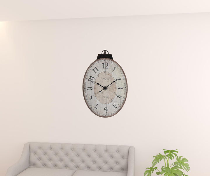 18" Oval Ivory Wood Analog Wall Clock