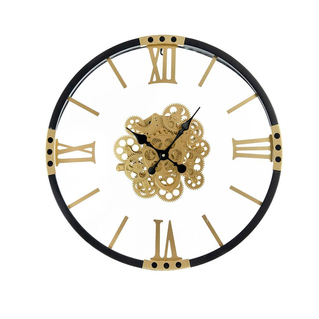 24" Circle Black and Gold Metal and Glass Analog Exposed Gear Wall Clock