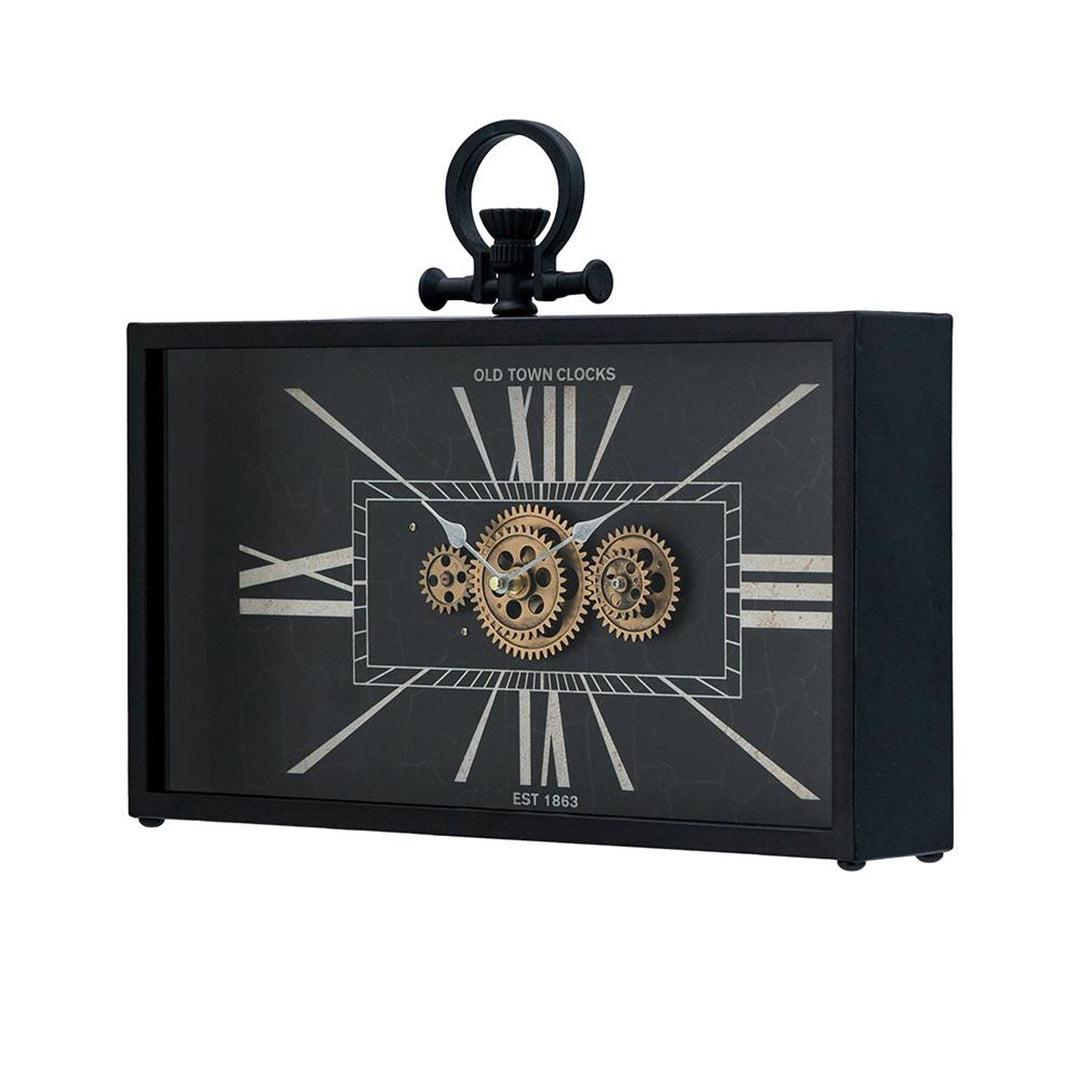 13" Black and Gold Metal and Glass Analog Vintage Style Crackle Wall Clock