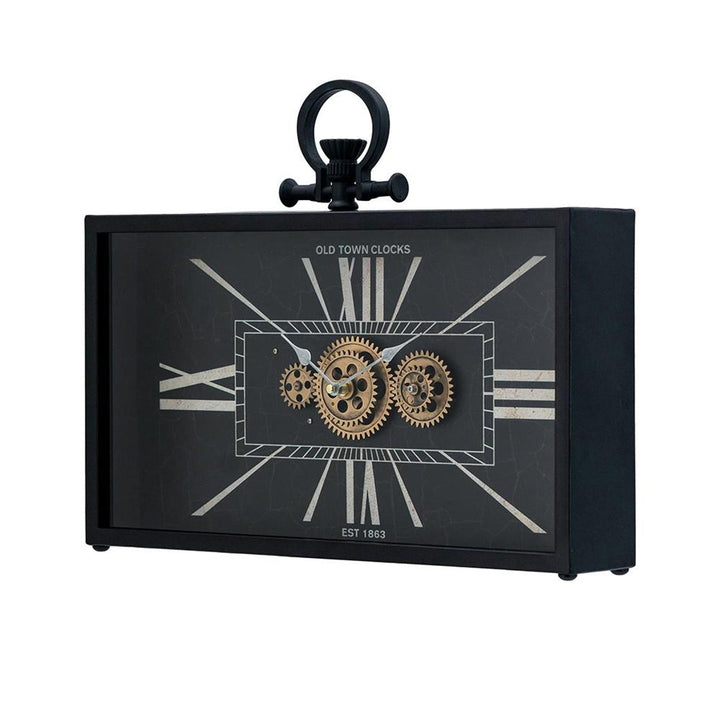 13" Black and Gold Metal and Glass Analog Vintage Style Crackle Wall Clock