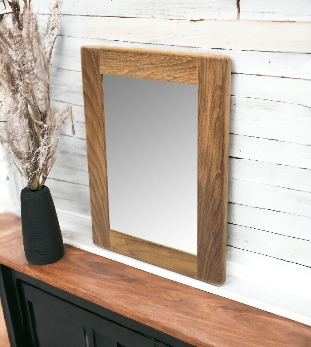 15" Brown Accent Solid Wood Mirror