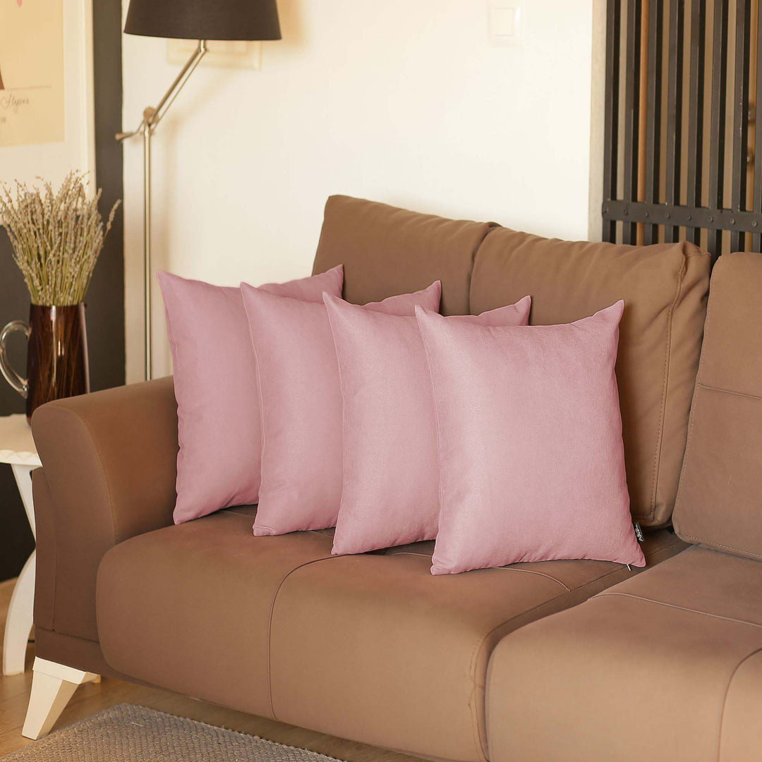 Set Of Four 20" X 20" Light Pink Polyester Zippered Pillow Cover