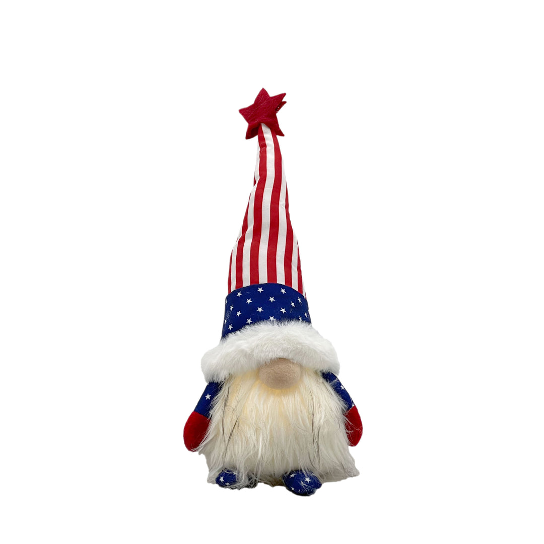 14" Red White and Blue Fabric Standing Gnome Tabletop Sculpture With LED