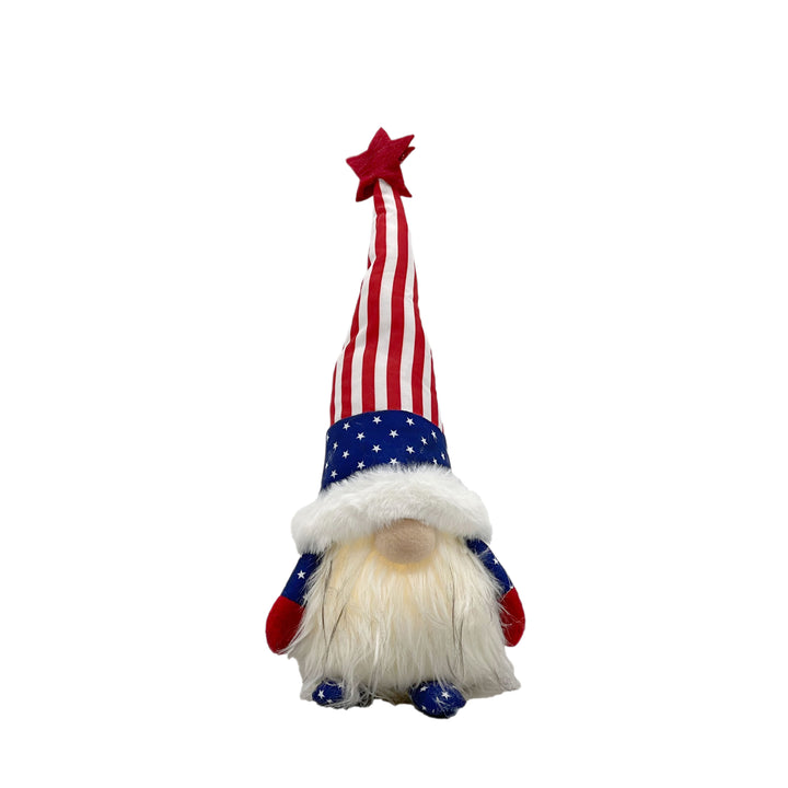 14" Red White and Blue Fabric Standing Gnome Tabletop Sculpture With LED