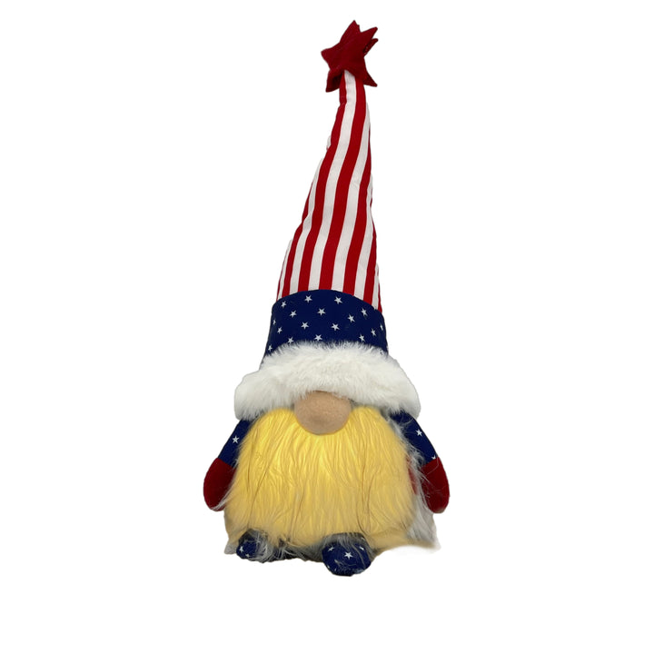 14" Red White and Blue Fabric Standing Gnome Tabletop Sculpture With LED