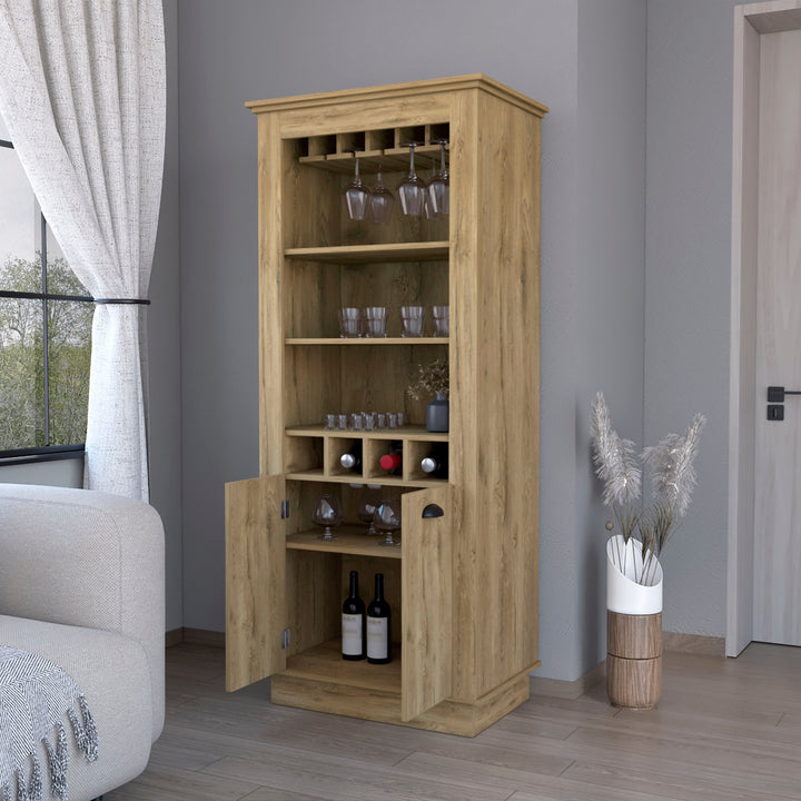 70" Brown Bar Cabinet With Wine Storage