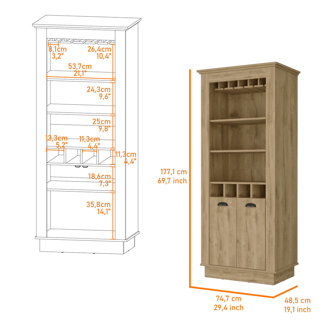 70" Brown Bar Cabinet With Wine Storage