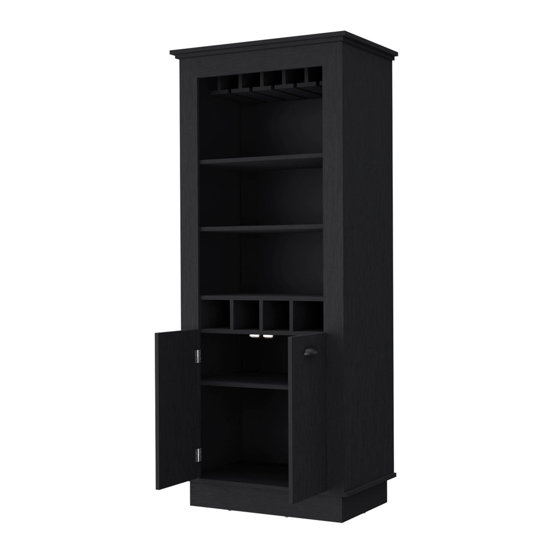 70" Black Bar Cabinet With Wine Storage