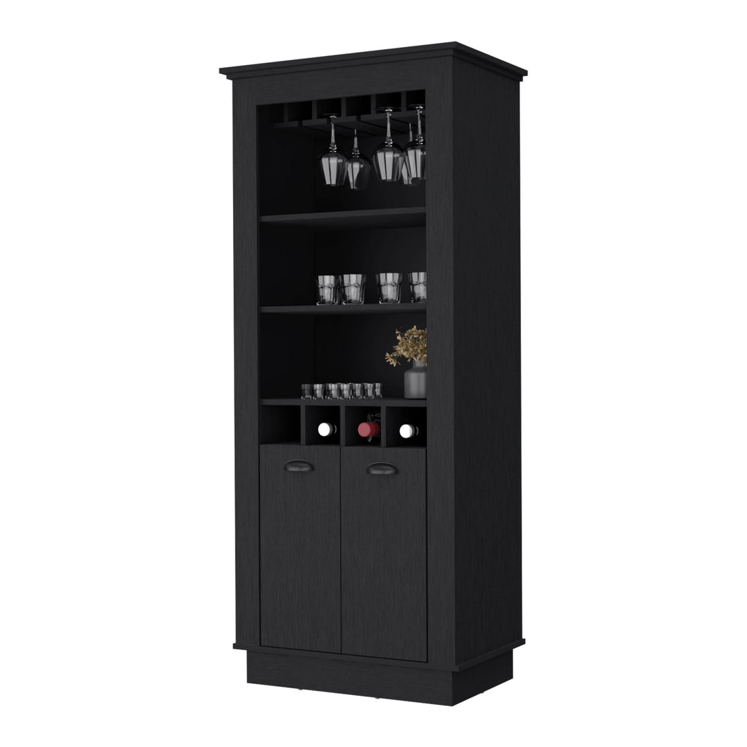 70" Black Bar Cabinet With Wine Storage