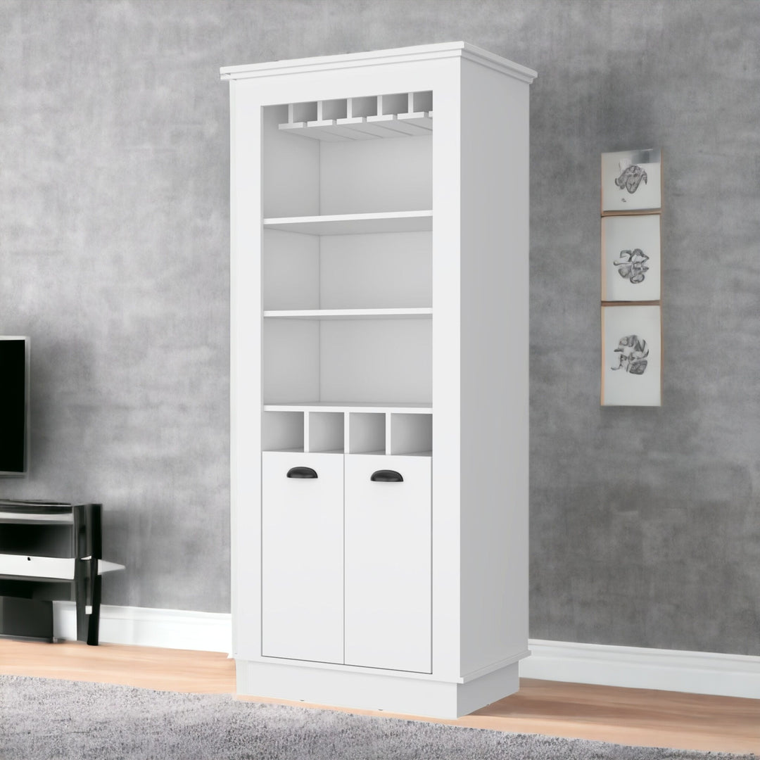 70" White Bar Cabinet With Wine Storage