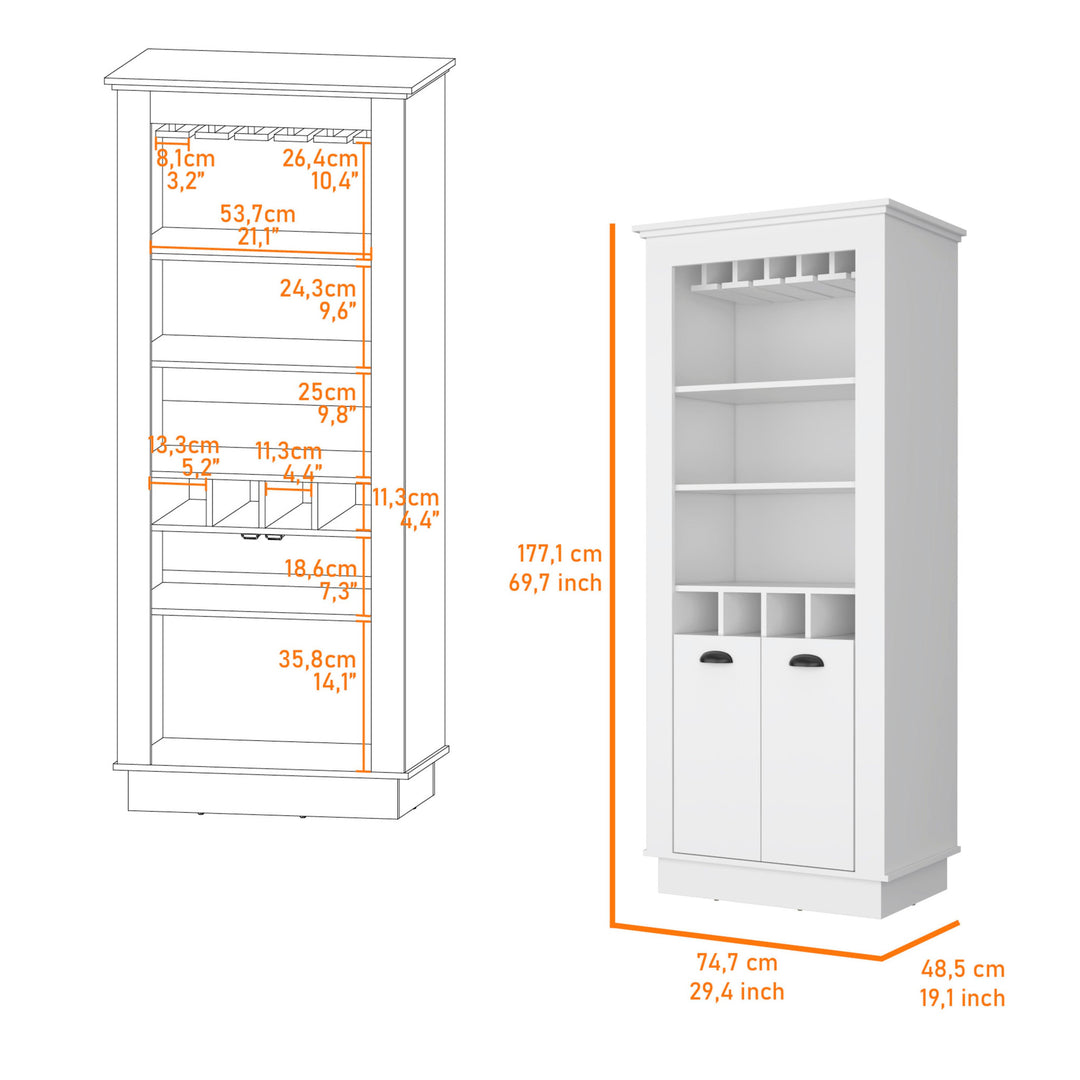 70" White Bar Cabinet With Wine Storage