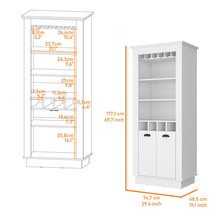 70" White Bar Cabinet With Wine Storage