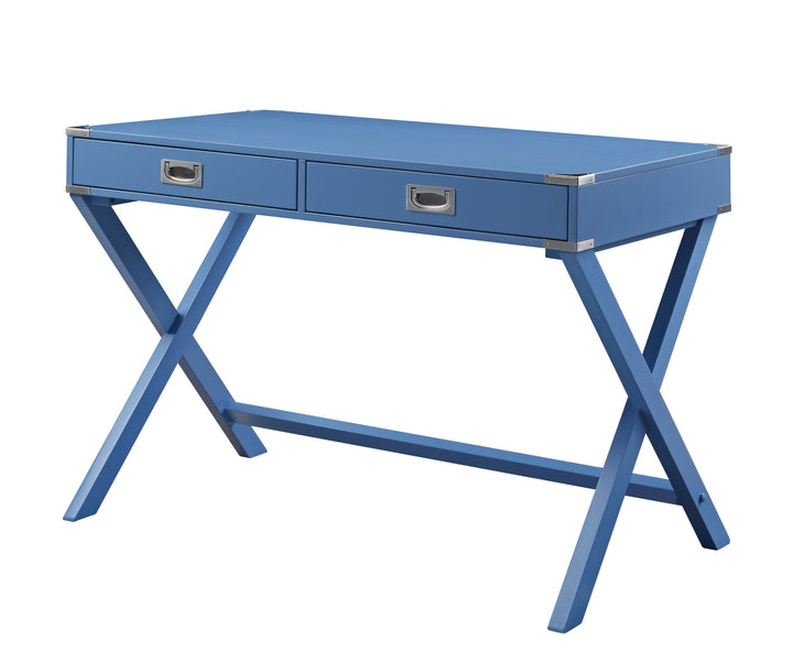 42" Blue Writing Desk With Two Drawers