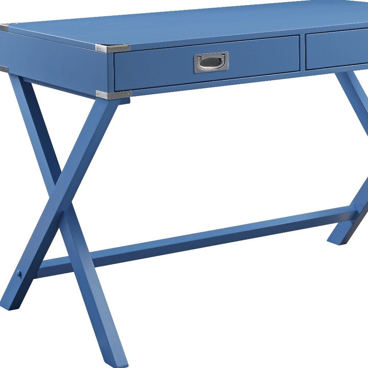 42" Blue Writing Desk With Two Drawers