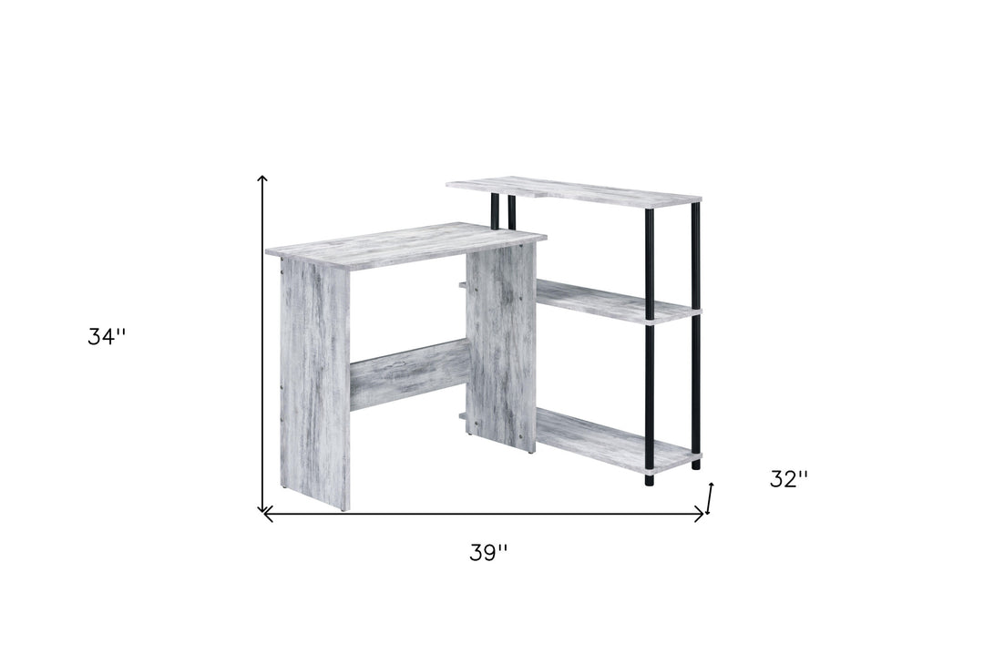 39" Antiqued White L Shape Writing Desk