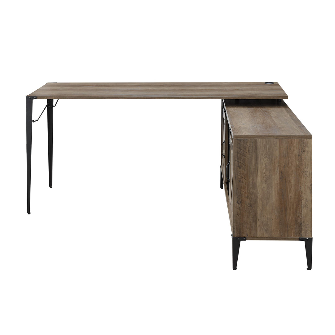 65" Brown and Black L Shape Writing Desk