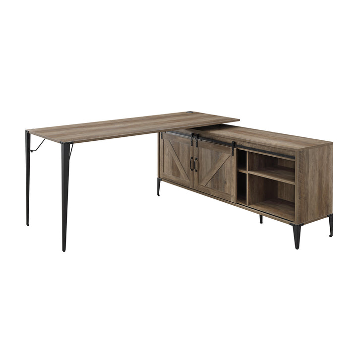 65" Brown and Black L Shape Writing Desk