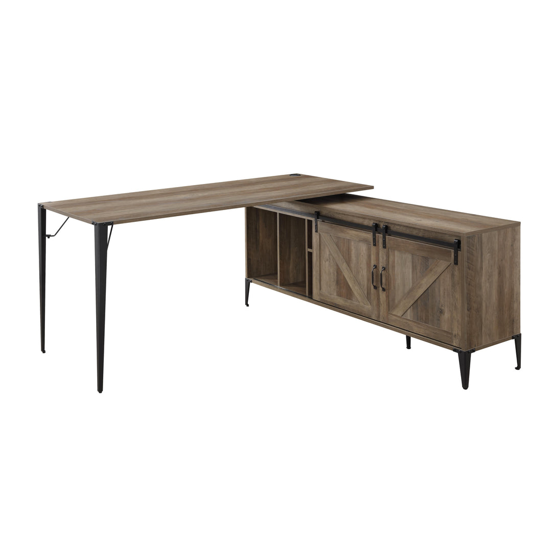 65" Brown and Black L Shape Writing Desk