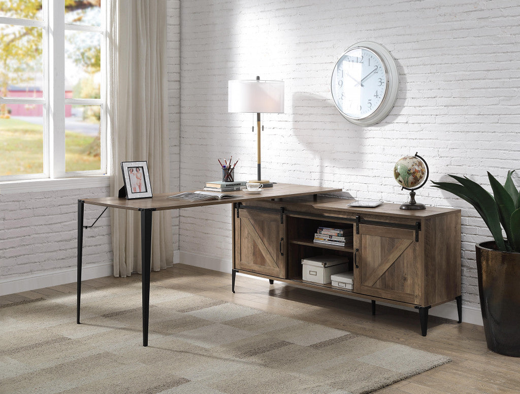 65" Brown and Black L Shape Writing Desk