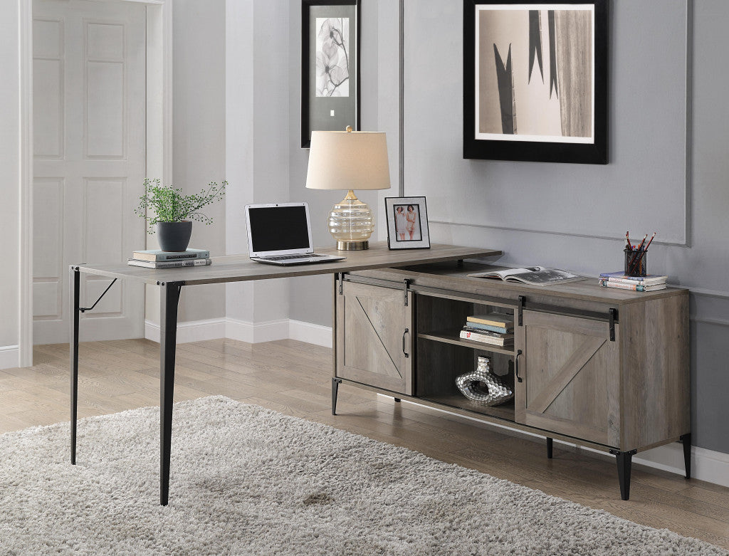 65" Gray and Black L Shape Writing Desk