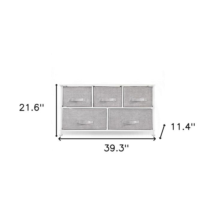 39" Gray and White Steel and Fabric Five Drawer Dresser