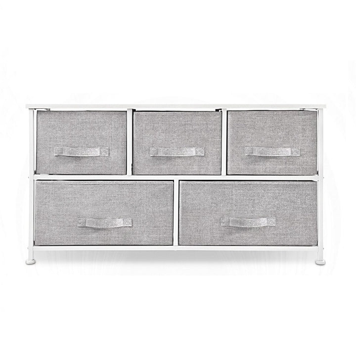 39" Gray and White Steel and Fabric Five Drawer Dresser