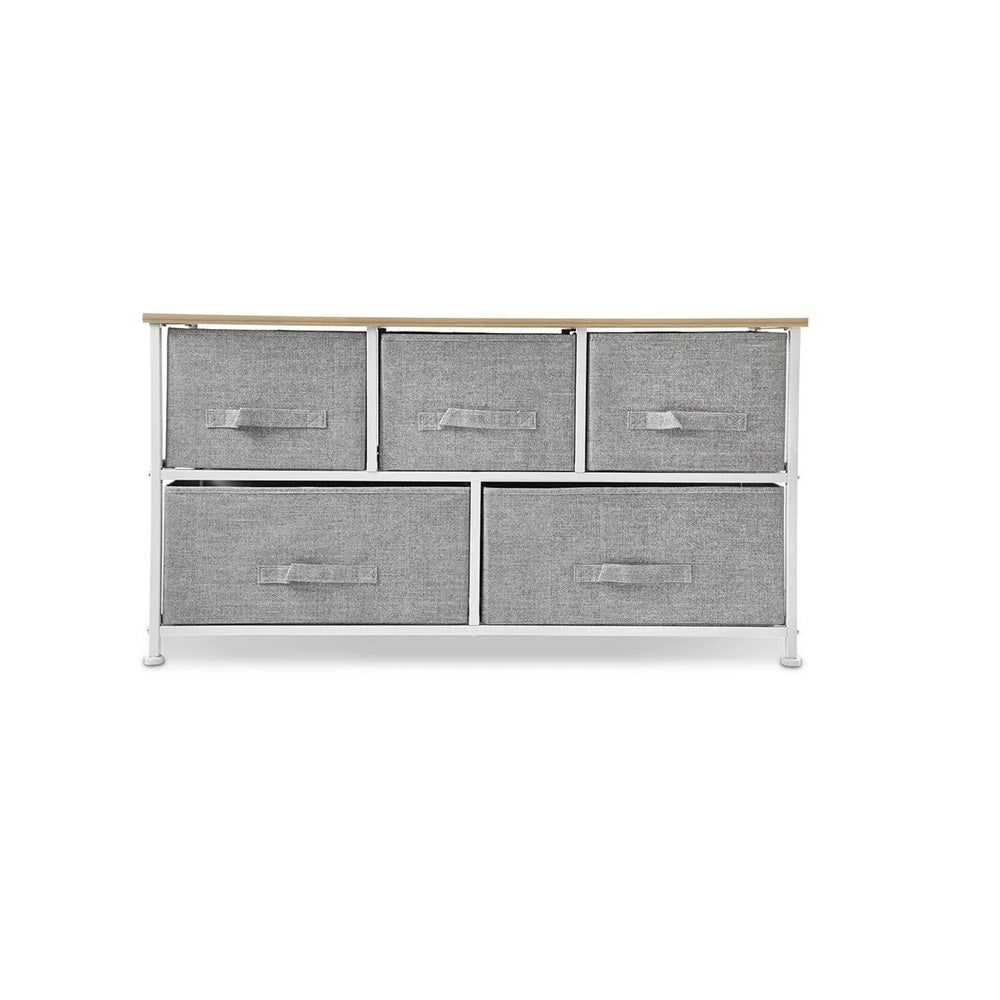 39" Gray and White Steel and Fabric Five Drawer Dresser