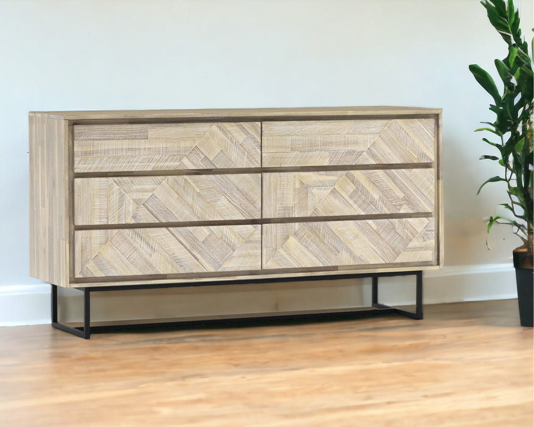 61" Natural Solid Wood Six Drawer Double Dresser