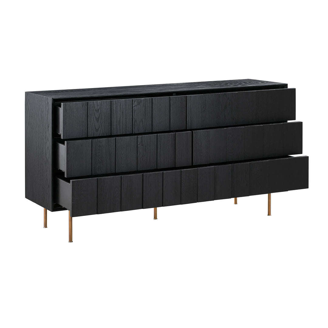 63" Black Solid Wood Six Drawer Double Dresser