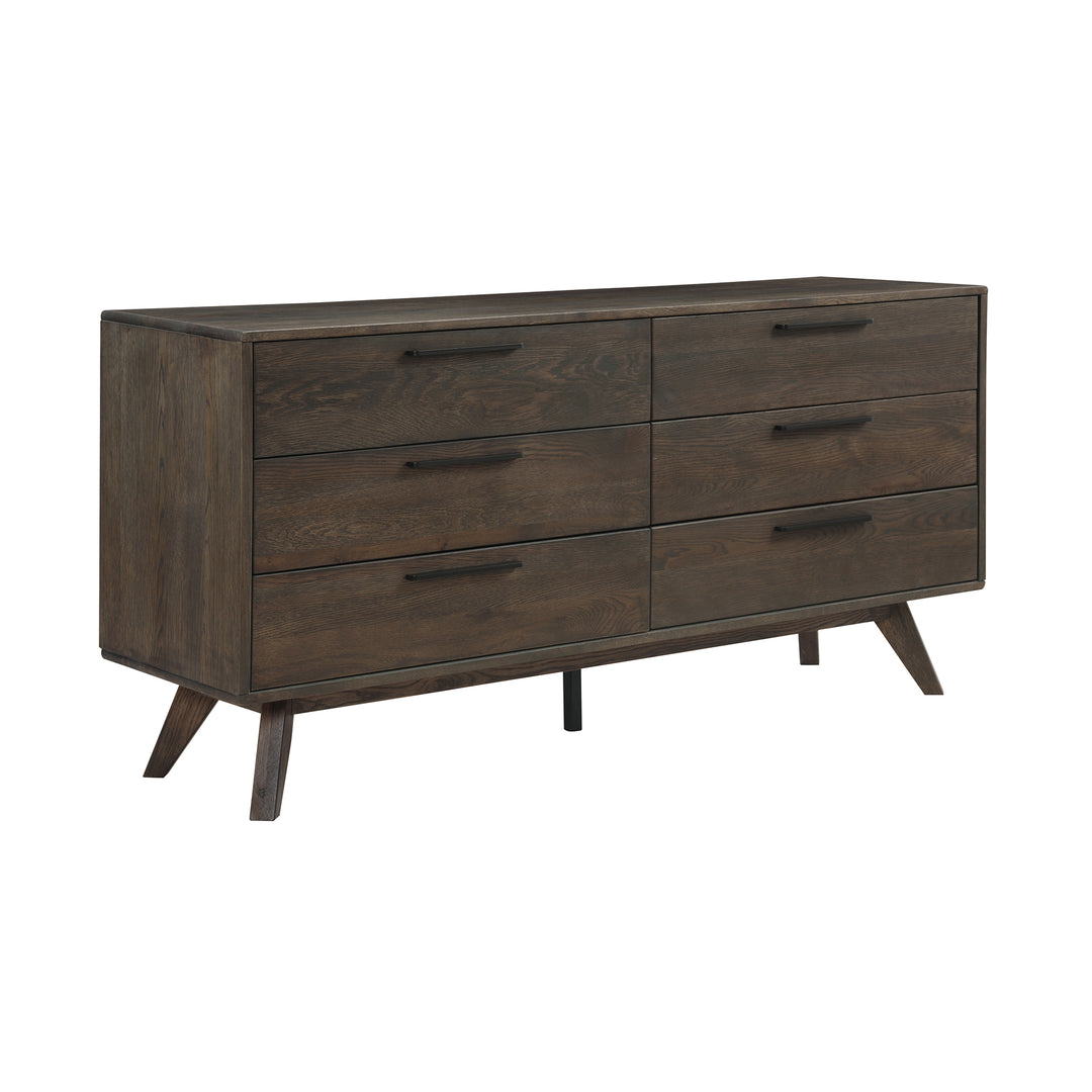 63" Dark Brown Solid Wood Six Drawer Double Dresser