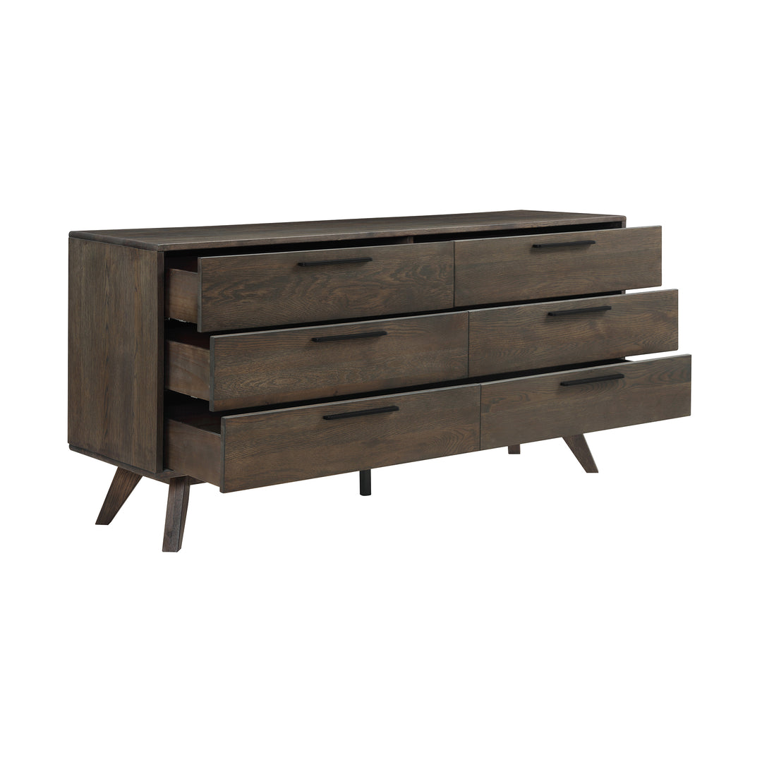 63" Dark Brown Solid Wood Six Drawer Double Dresser