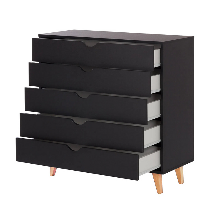 36" Black Five Drawer Dresser