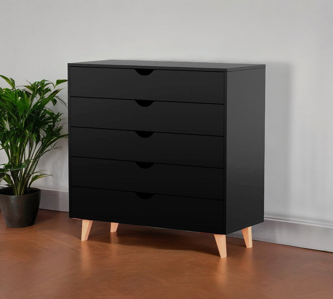 36" Black Five Drawer Dresser