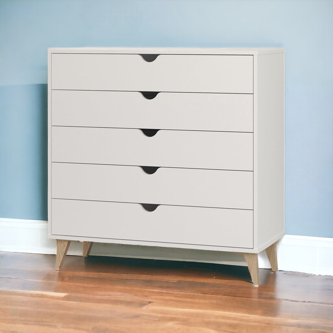 36" White Five Drawer Dresser