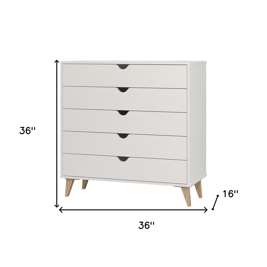 36" White Five Drawer Dresser